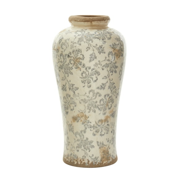 Nearly Natural 16in. Tuscan Ceramic Floral Scroll Urn Vase