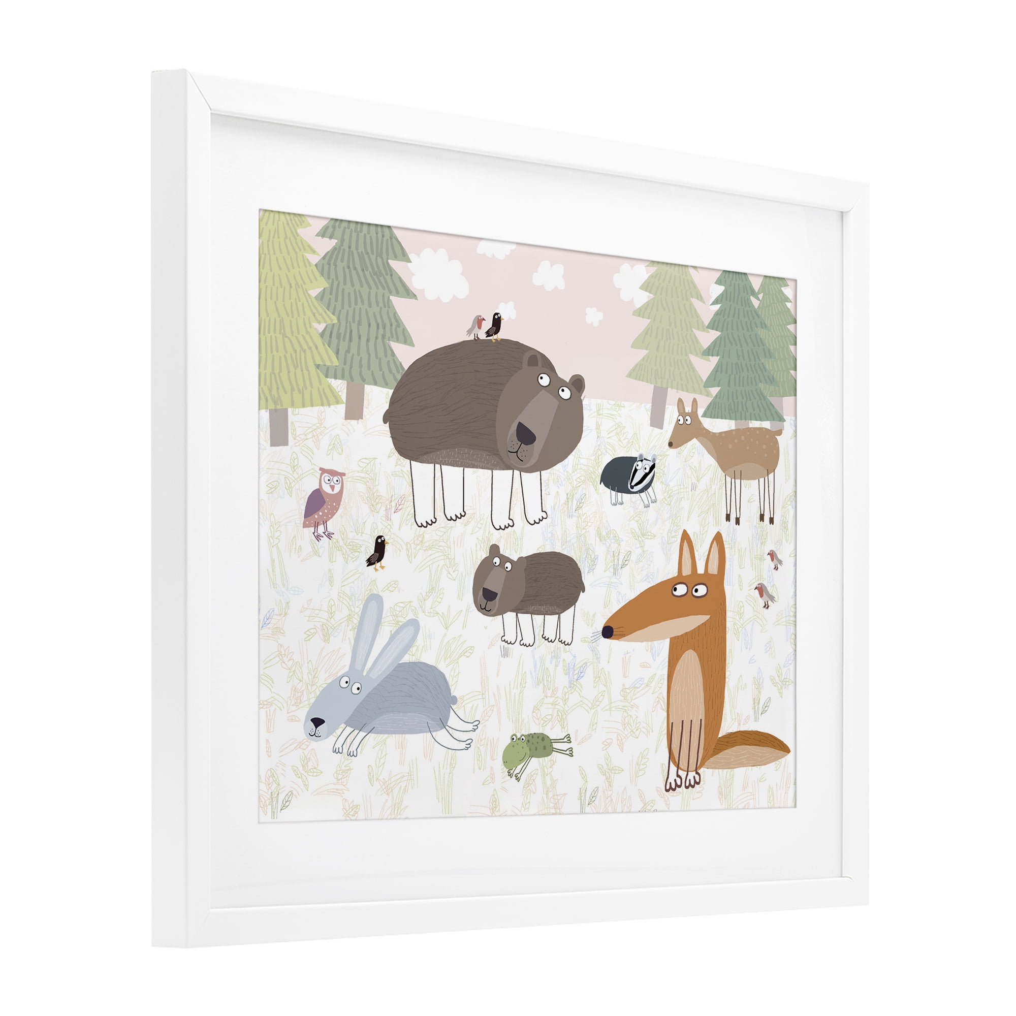 Stupell Industries Forest Animals Out and About White Framed Print Under Glass, design by Carla Daly