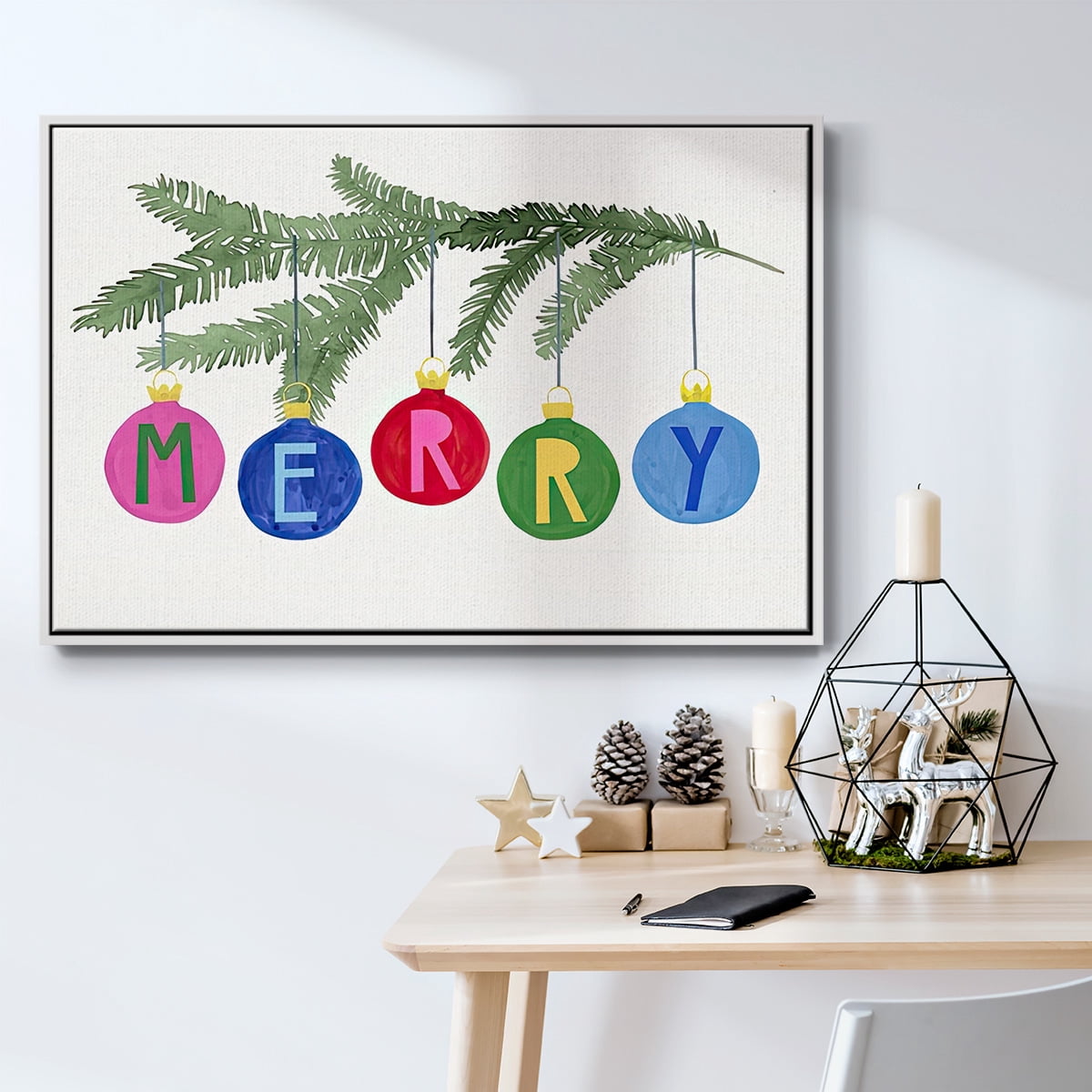 Colorful Christmas Collection A - Framed Gallery Wrapped Holiday Canvas - 27 x 41 - White Frame