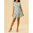 thumbnail image 5 of INSPIRE CHIC Women's Floral V Neck Keyhole Back A-Line Casual Ruffle Dress S Light Blue, 5 of 7