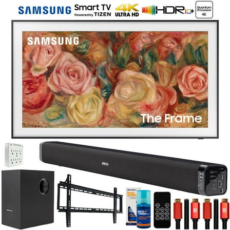 Samsung QN55LS03DAFXZA 55 inch The Frame QLED 4K Smart TV (2024 Model) Bundle with Deco Gear Home Theater Soundbar with Subwoofer, Wall Mount Accessory Kit, 6FT 4K HDMI 2.0 Cables and More