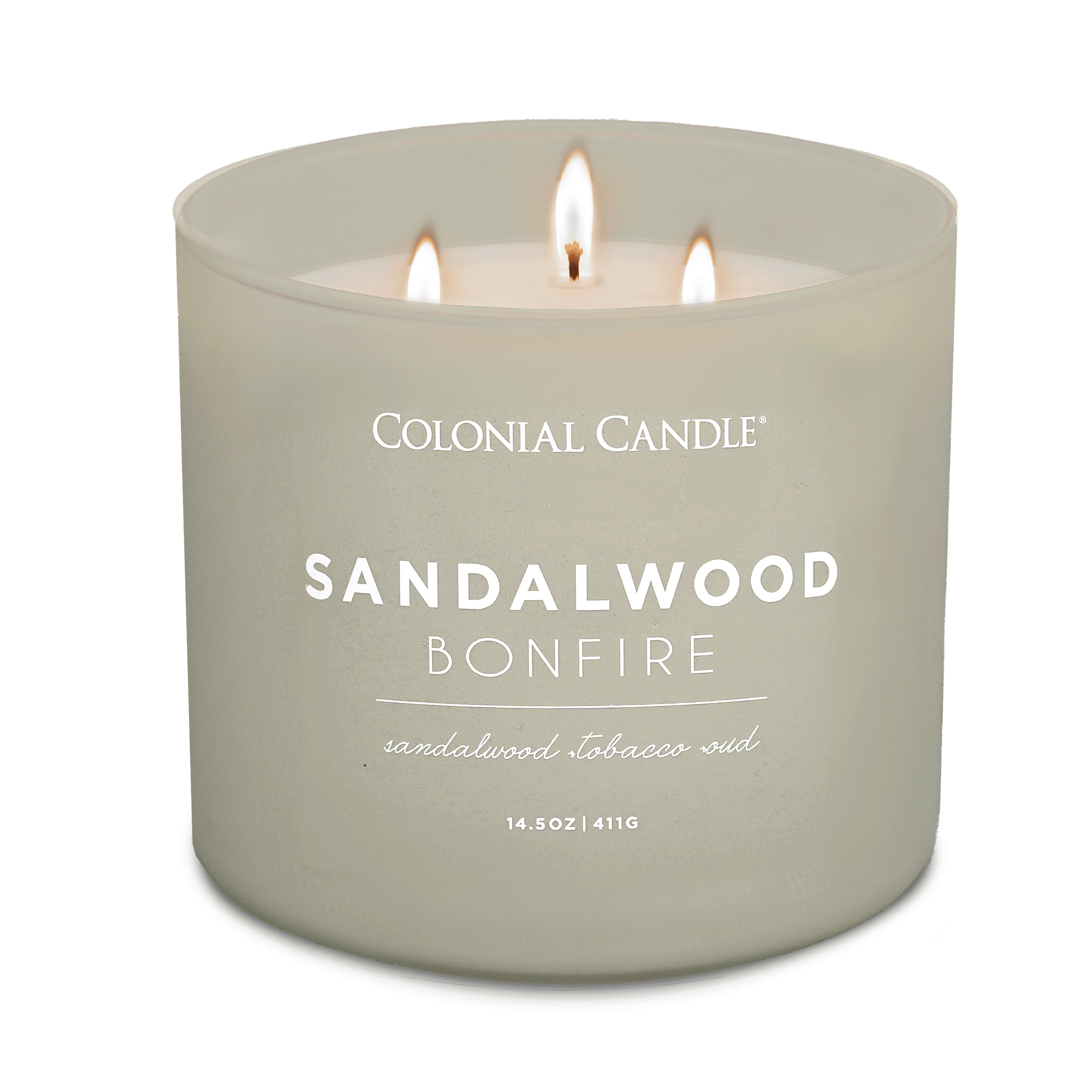 Colonial Candle Sandalwood Bonfire 14.5 oz 3 Wick Candle, Gray