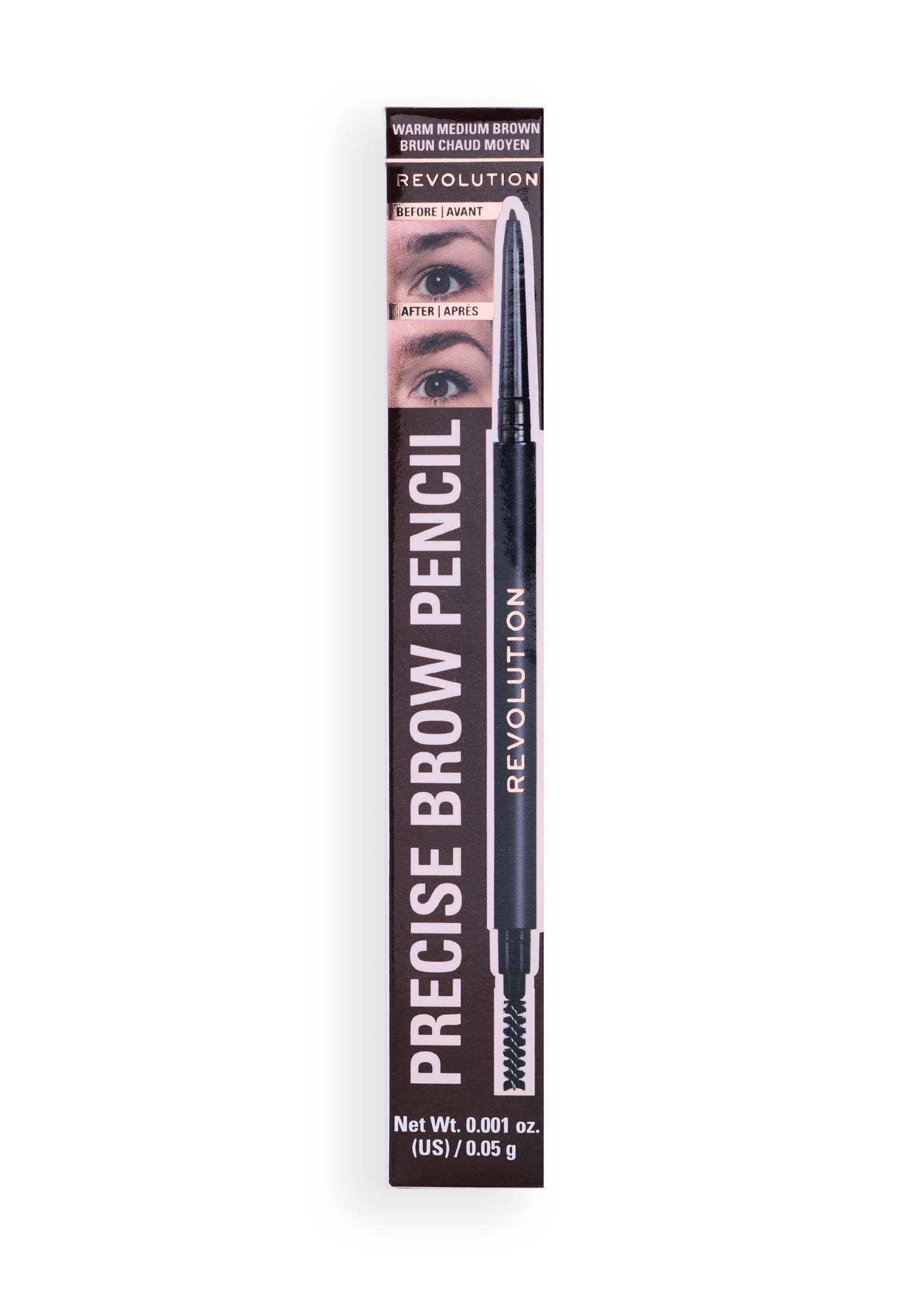 Revolution Precise Brow Pencil, Ultra-Fine, Dual-Sided Eyebrow Color, Warm Medium Brown