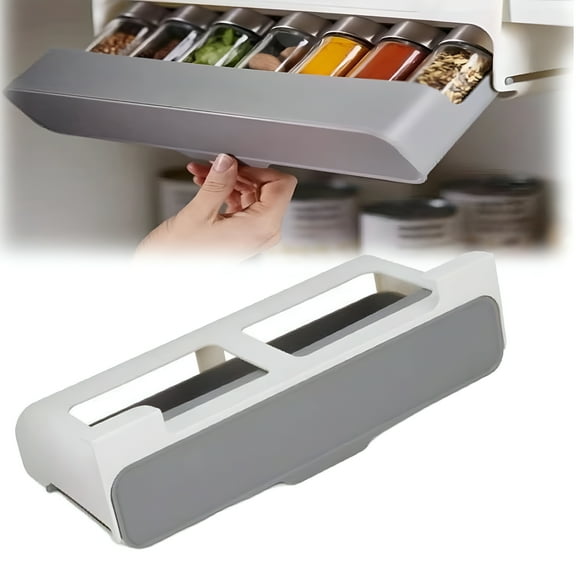 LAMIRO Spice Organizer,Under Cabinet Spice Rack,Under Cabinet Spice Rack Pull Down Hidden,Spice Organization for Cabinet (No with bottle) White