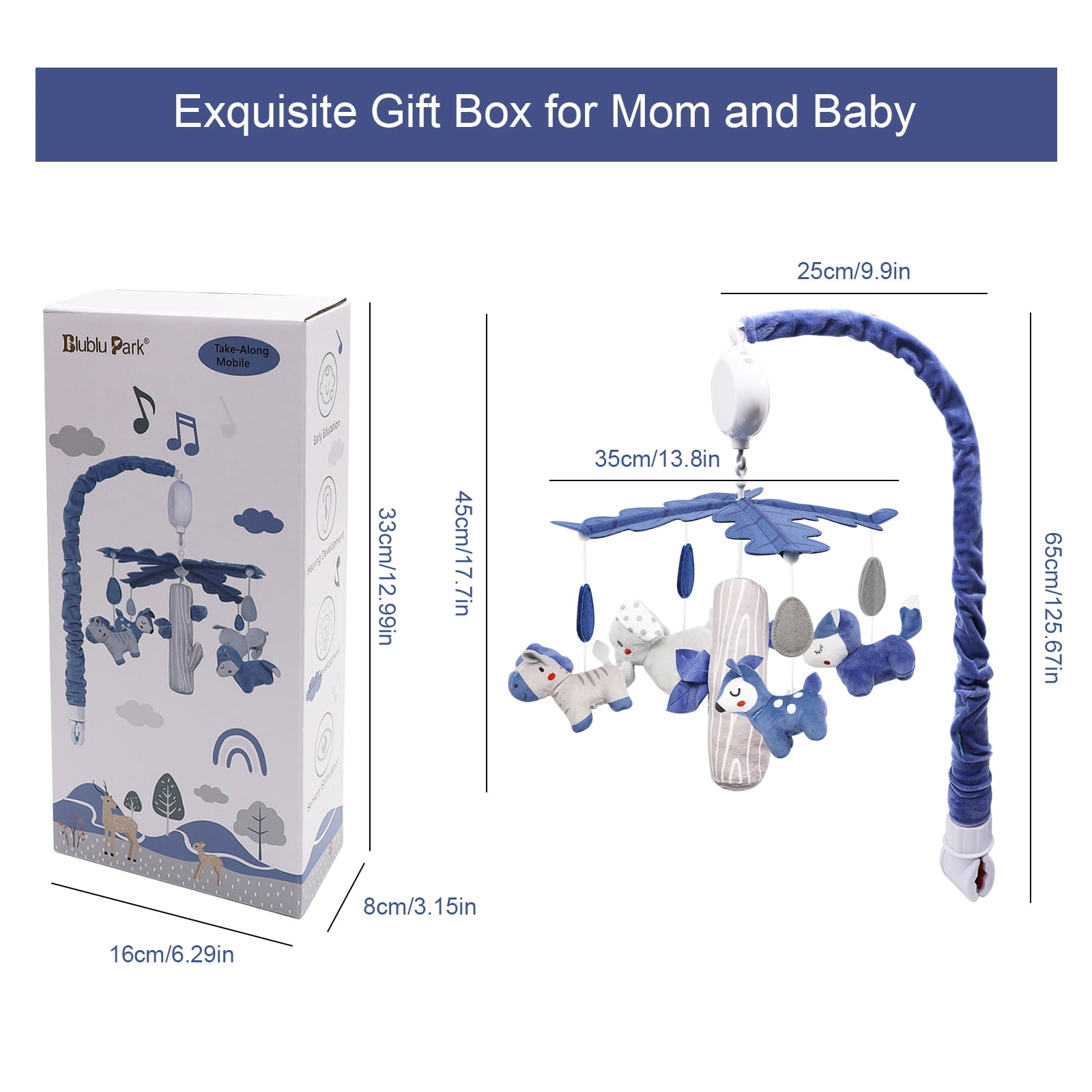 IFOYO Upgraded Musical Mobile for Crib, Baby Crib Mobile, Hanging Rotating Toys, Woodland Nursery Decor, Digital Music Box with 3 Modes, 12 lullabies, Blue