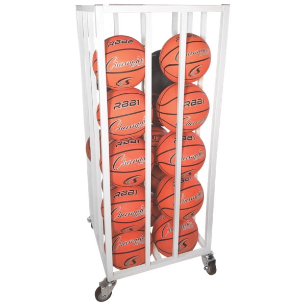 Champion Sports Deluxe Vertical Rolling Basketball Storage Cage, Ball