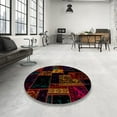 thumbnail image 3 of Ahgly Company Indoor Round Abstract Red Brown Patchwork Area Rugs, 7' Round, 3 of 6