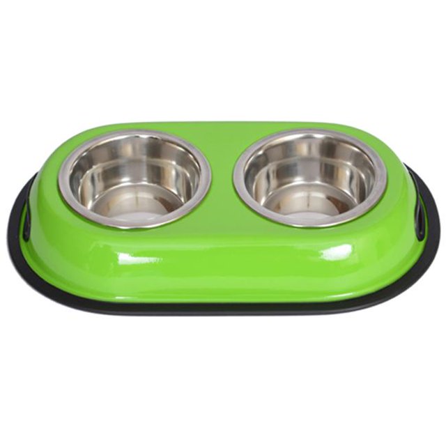 Iconic Pet 92037 16 oz. Couleur Splash Acier Inoxydable Double Dîner - Vert