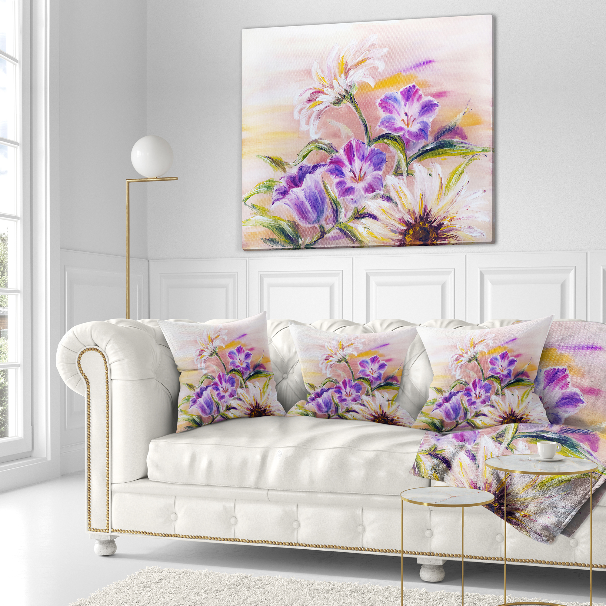 Designart Purple Wildflowers - Floral Throw Pillow - 16x16