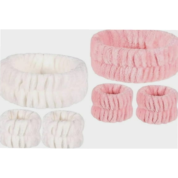 2 Sets Wash Wrist Strap Makeup Headbands for Women Elastic Hairbands Face Washing Headband and Wristbands Coral Fleece Miss Wristband Spa