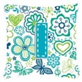thumbnail image 2 of Letter Flowers and Butterflies Teal Blue Fabric Decorative Pillow, 2 of 7