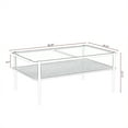 thumbnail image 5 of Modern Coffee Table, Tempered Glass Tabletop, Rectangle Coffee Table with Sturdy MDF Base and White Iron Legs, Easy Assembly Living Room Furniture, 38.39 Inch Length, Gray Color, 5 of 10