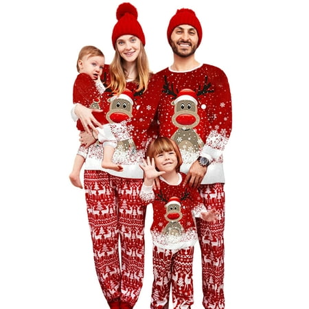 

Ma&Baby Unisex Matching Family Christmas Pajamas Long Sleeve Deer Snowflake Print Nightwear Sleepsuit Loungewear