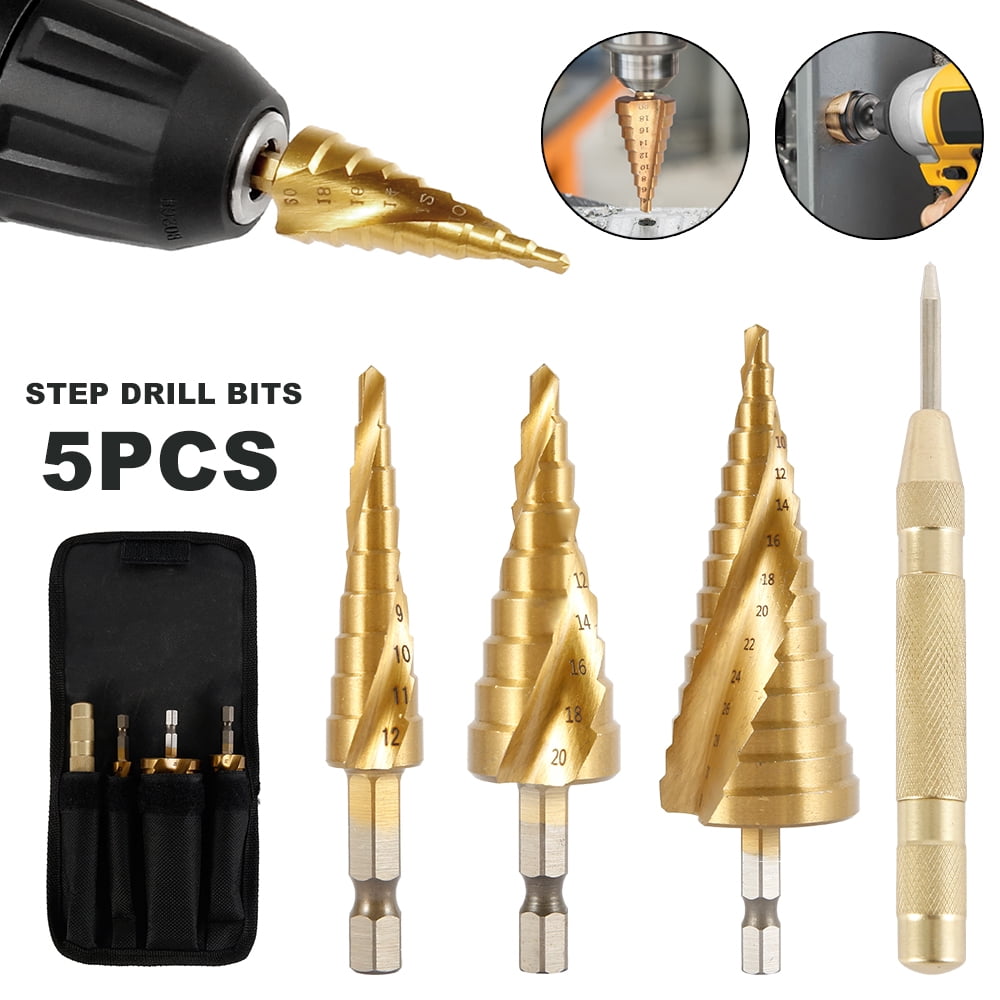 1/3pcs Spiral Groove Step Drill Bits Titanium Nitride Coated HSS Drilling Tools 