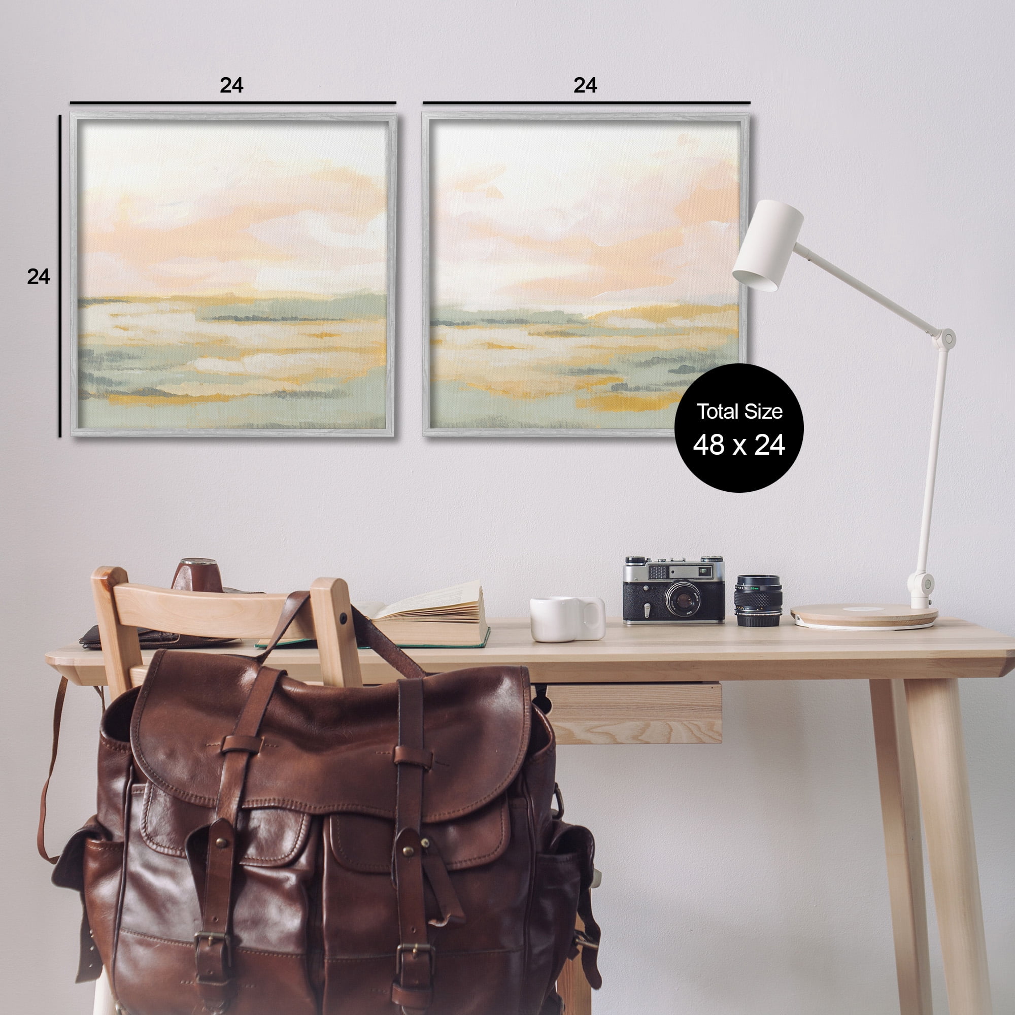 Stupell Industries Sunrise Sky Abstraction Landscape Painting Gray Framed Art Print Wall Art, 24 x 24, Set of 2