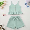 thumbnail image 2 of TOWED22 Toddler Baby Girl Summer Clothes Cotton Ruffled Sleeve Shirt Tops and Shorts Set Outfits 12Months-4T(Blazer,12-18 M), 2 of 9