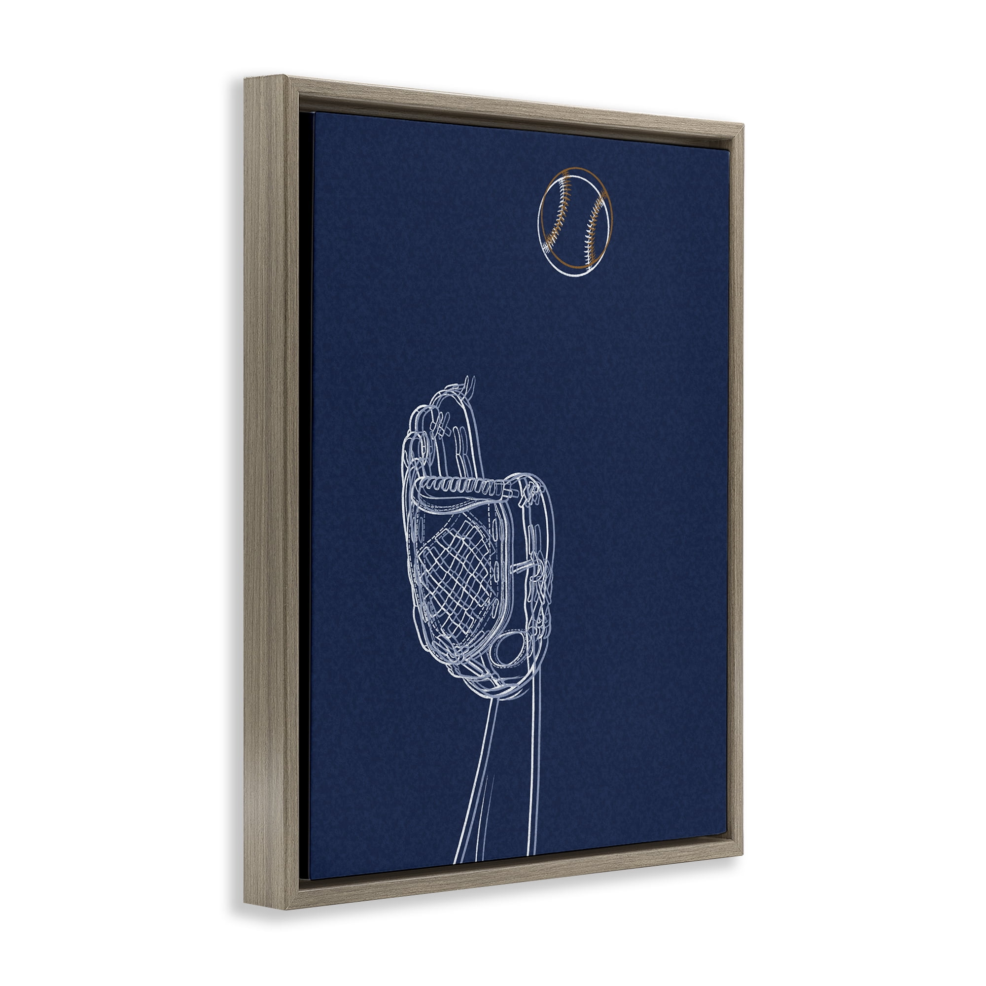 Stupell Industries Baseball Lines Contour Brown Framed Floater Canvas Wall Art, design by Marcus Prime