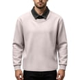 thumbnail image 5 of Domuza Mens Fake Two Pieces Polo Sweatshirt Fall Winter Stylish Casual Loose Long Sleeves Lapel Pullover Top Camel S, 5 of 5