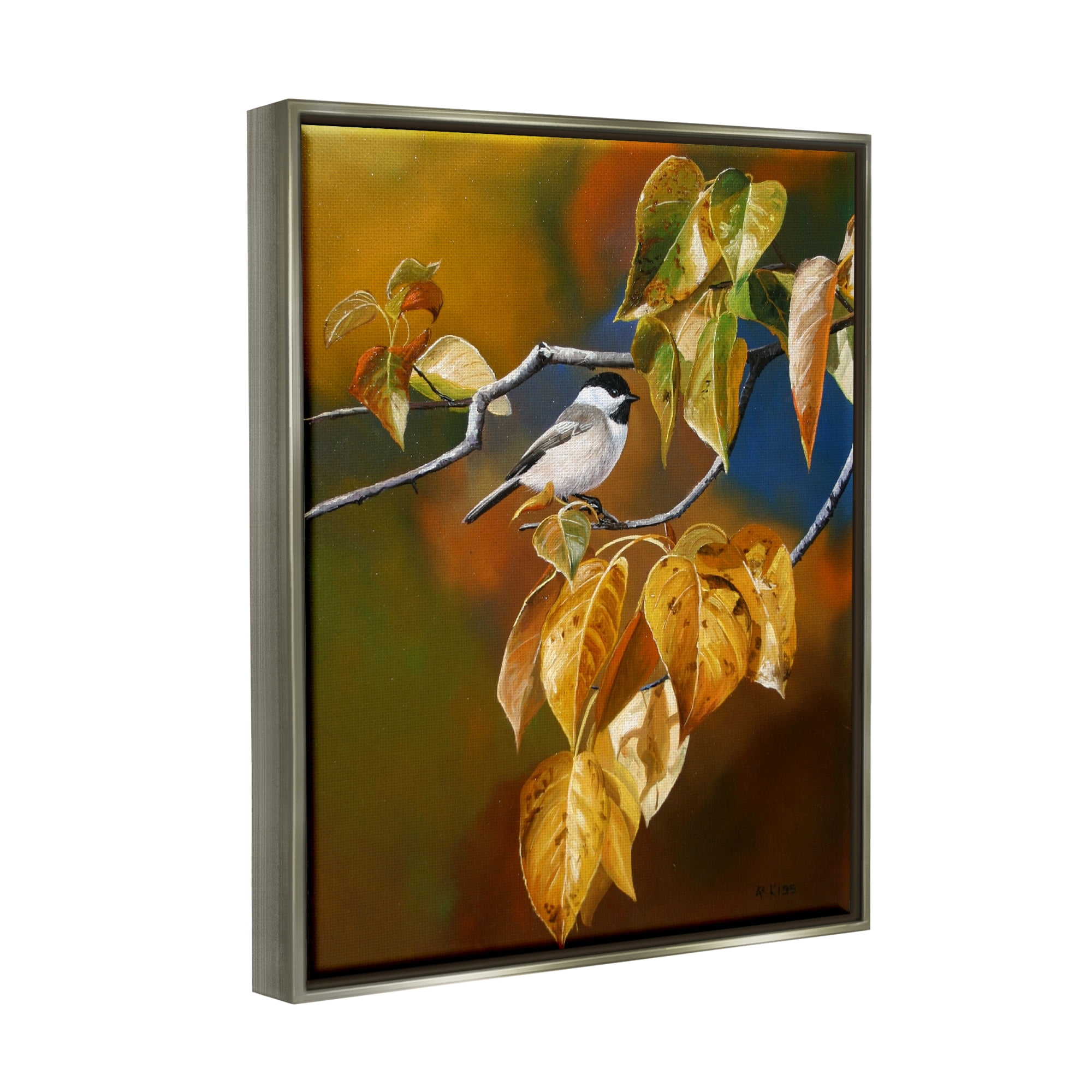 Stupell Industries Bird Perched in Nature Animals & Insects Painting Gray Floater Framed Art Print Wall Art, 25 x 31