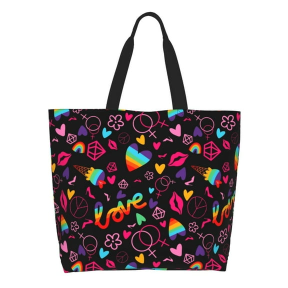 Saiise Lgbt Rainbow For Pride Pattern Shoulder Tote Bag Handle Satchel Handbag For Women Work College Travel Business Shopping Casual