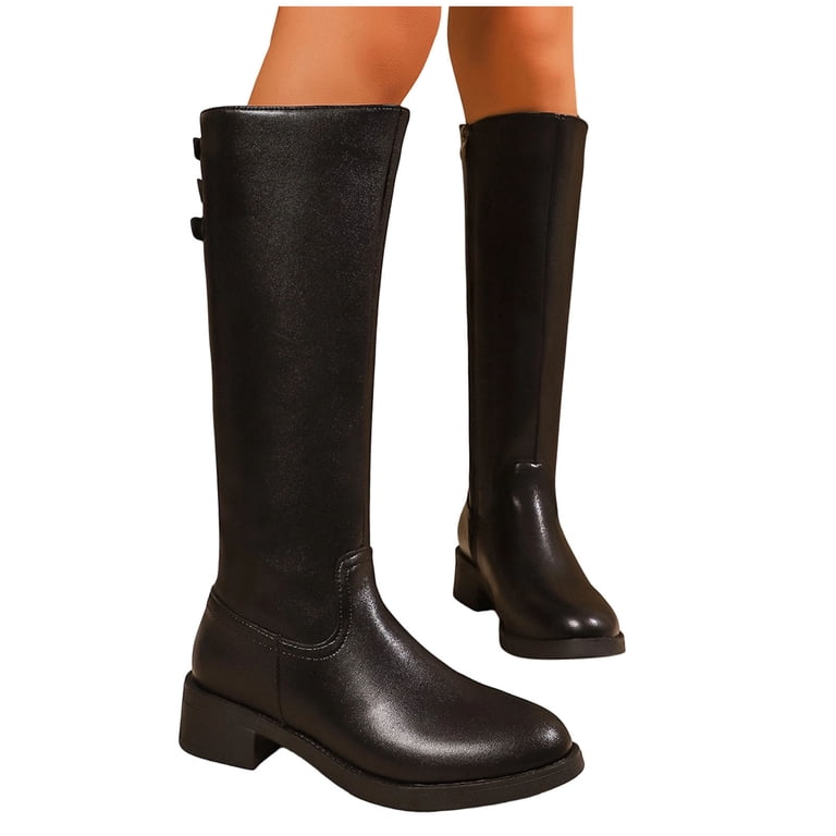 Viluyesy Womens Knee High Boots, PU Leather Side Zipper Low  display picture 1