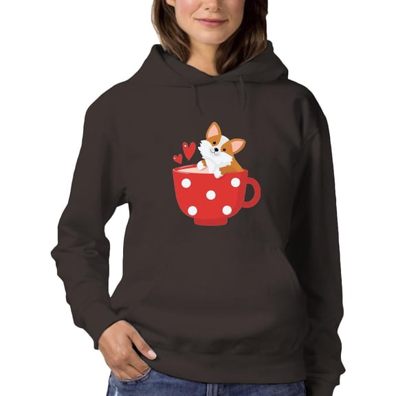 Corgi Pup In Big Red Mug Hoodie Women -Image by Shutterstock, Female 3X-Large
