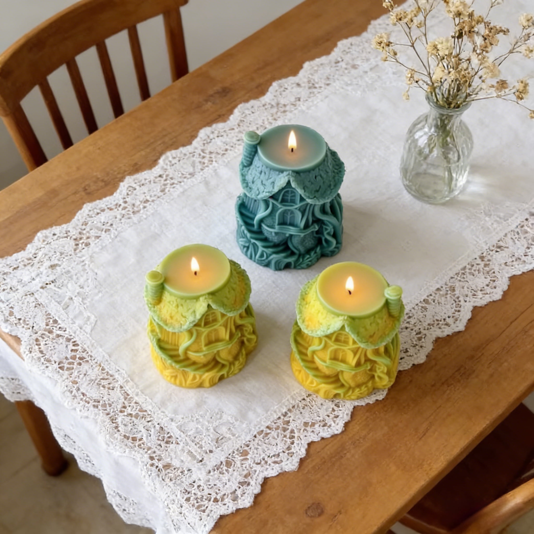 2PCS Wooden House Silicone Candle Mold, Treehouse Candle Mold Production, Aromatherapy Candle Ornaments Resin Casting Silicone Molds for Home Decor & Candle Making Craft Mold