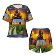 thumbnail image 4 of Picia Fall Village Scenery Pajamas Sets for Women Soft Short-Sleeved Pjs with Lounge Shorts Two Piece Sleepwear-Small, 4 of 9