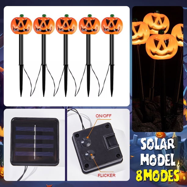 Estacas de calavera LED 3D para decoración de Halloween, luces solares y con pilas para camino de patio, porche, césped, decoración de jardín