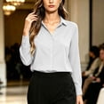 thumbnail image 7 of Women's Long Sleeve Shirts Dqueduo Women's Solid Collared Long Sleeve Casual Blouse Chiffon Shirt White XL, 7 of 7