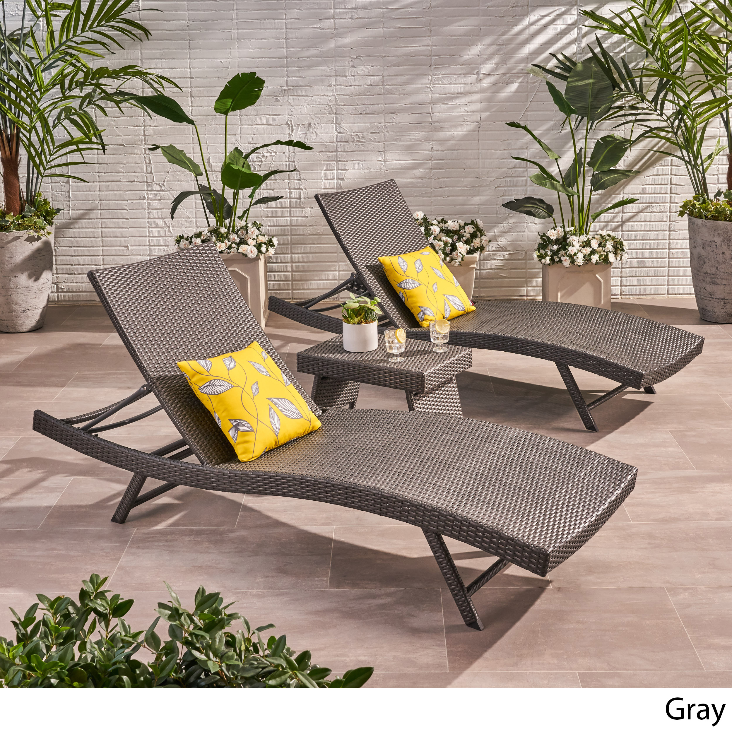 Anthony Outdoor 3-Piece Wicker Chaise Lounge Set, Grey - image 2 of 11