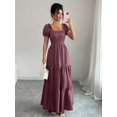 thumbnail image 4 of Womens Dusty Pink Square Neckline Tiered Maxi Dress Puff Sleeve Boho Style, 4 of 7