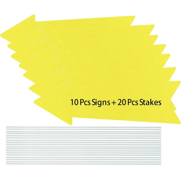 Happon 10 Pack Plastic This Way Yard Sign,Blank Arrow Signs,Birthday Party Signs,Wedding Directional Signs,Arrow Yard Signs with Stakes for Birthday Party(Yellow)