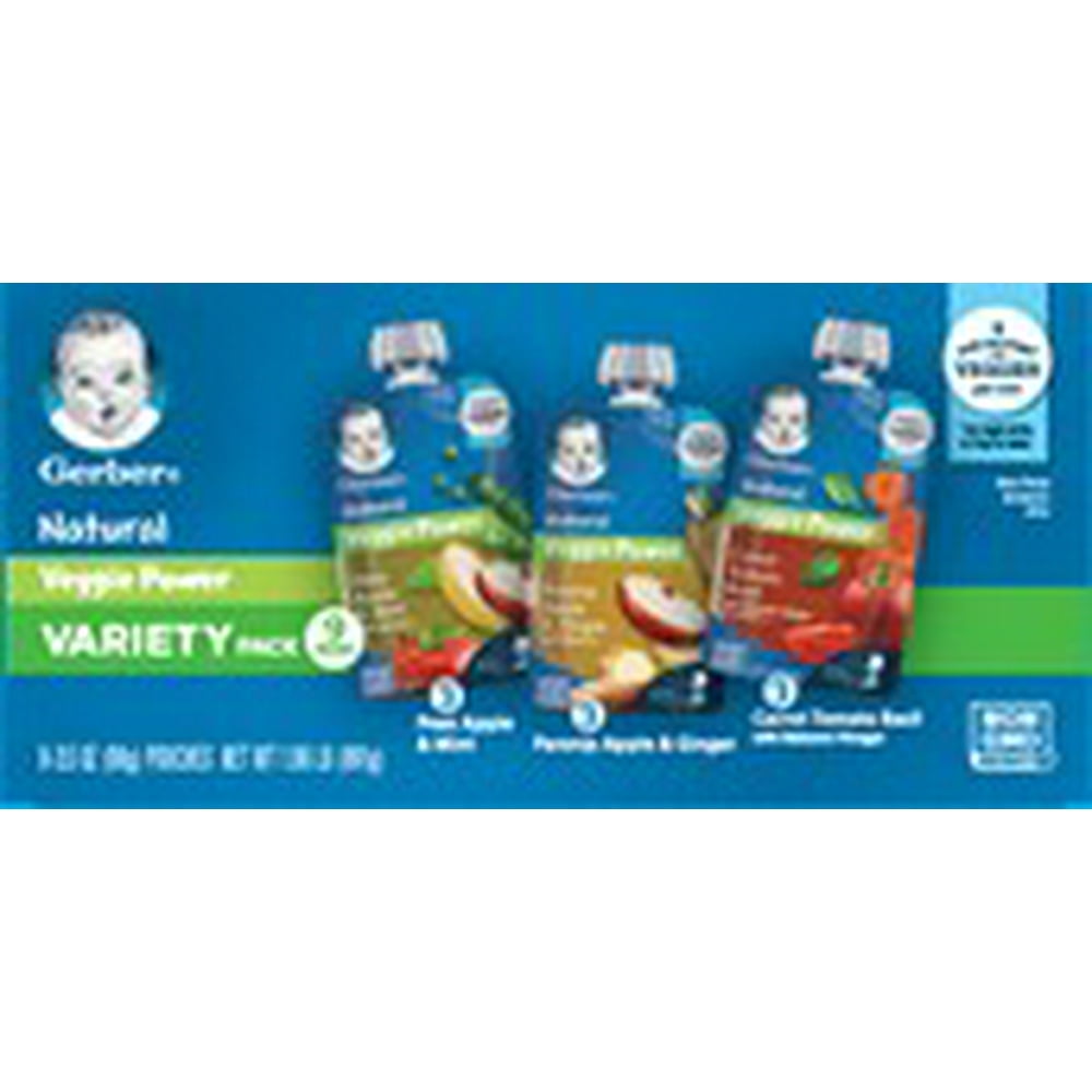 Gerber Stage 2, Variety Pack 3 Flavors Baby Food, 9-3.5 oz Pouches