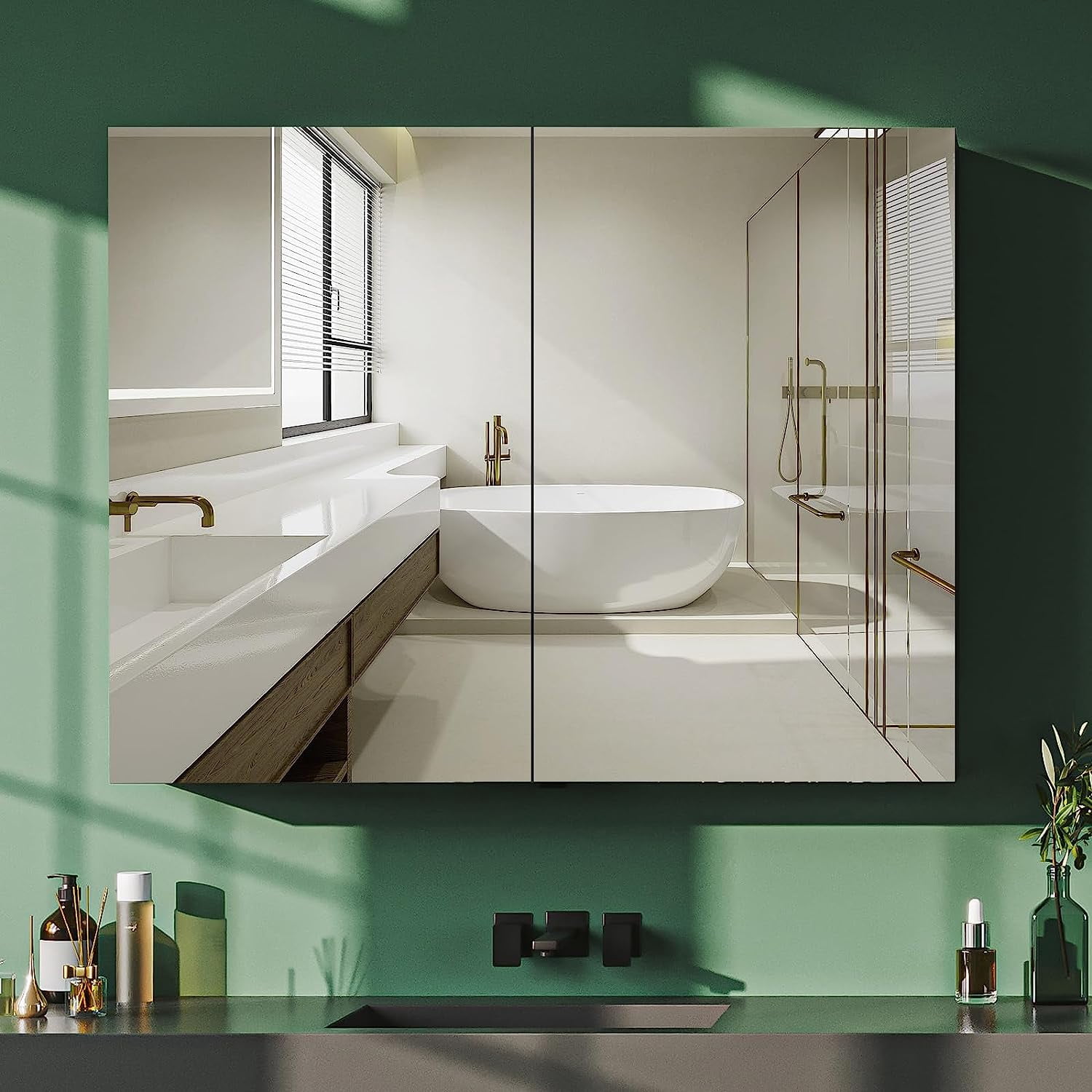 GUAIPOU 26×26”LED Medicine Cabinet Mirror for Bathroom,Lighted Storage ...