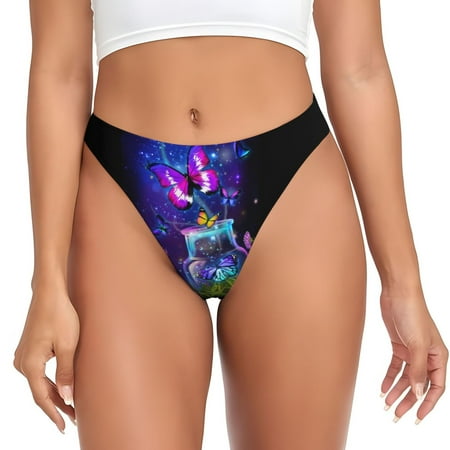 Thongs for Women - Butterfly Purple Bottle Flower No Show Seamless Womens Thongs Underwear  Soft Stretch G String Thongs for Women Cuteness Ladies Thong Bikini Panties Briefs