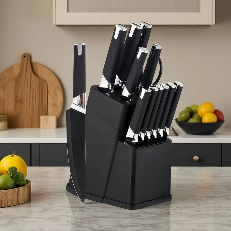 HEESEM 13 Pcs Kitchen Knife Set with Block Carbon Stainless Steel
