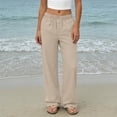 thumbnail image 5 of Womens Summer Palazzo Pants Wide Leg Loose Fit Flowy Beach Trousers Pleated Elastic Waist with Pockets for Travel,Beige,XXL, 5 of 8
