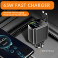 thumbnail image 4 of Swayvoo 65w Retractable Cable Car Fast Charger Type C and Type C with Built-In Cords with Starlight, 4 of 6
