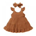 thumbnail image 1 of Robe de Princesse Sans Manches à Volants pour Filles, Robe de Fête d'Été + Bandeau, 1 of 11