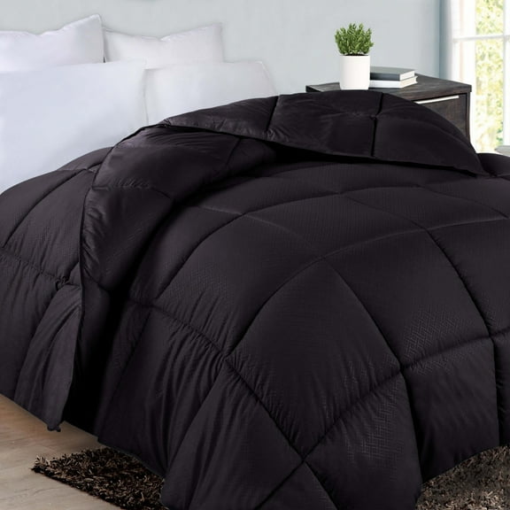 BNM Basketweave Plush Down Alternative Comforter, Twin XL, Black