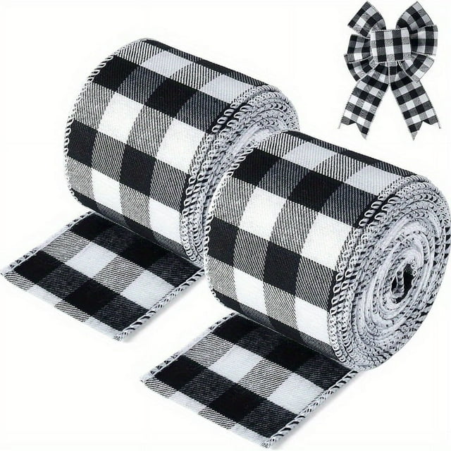 Dsseng 19.6 Yards Red and Black Plaid Fabric Ribbon 2.5 Inch for Gift Wrapping Christmas Tree Decoration Non-Waterproof Cloth Surface Compatible