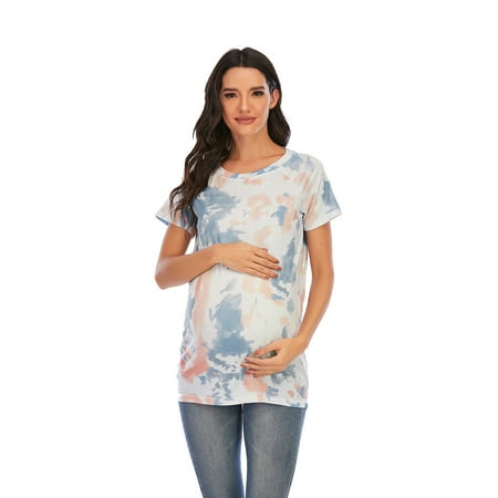 

Leggings Tops for Women plus Size Womens Maternity Irregular Tie Dye Hem Tee Shirt Casual Short Sleeve Crew Neck Basic Nursed T Shirt Top Breastfeeding Women Maternity Dress