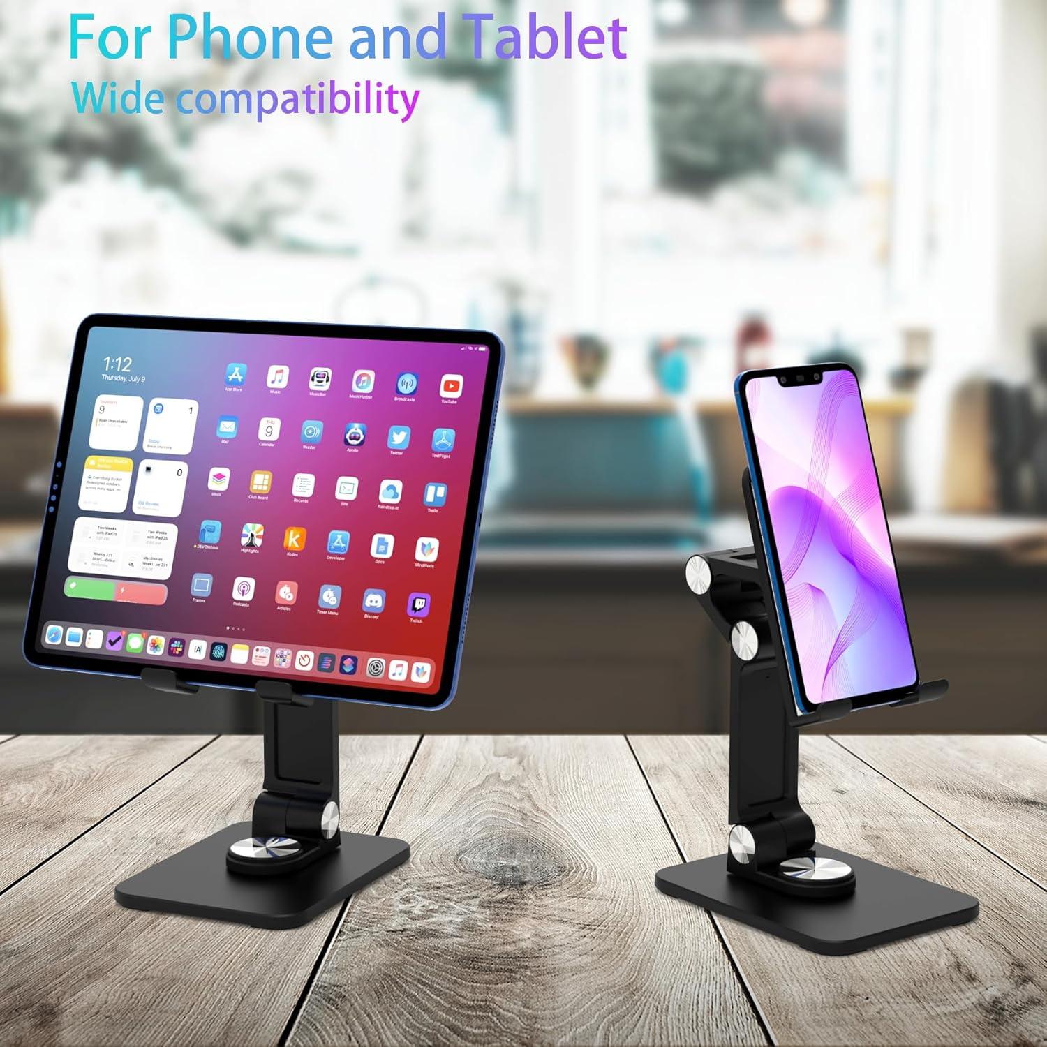 NEOYFC for 360 Rotating Cell Phone Stand,Folding Phone Stand,Adjustable Height and Angle Foldable Cell Phone Stand Holder for Desk, Taller for iPhone Stand Compatible with iPad Smartphones Tablet