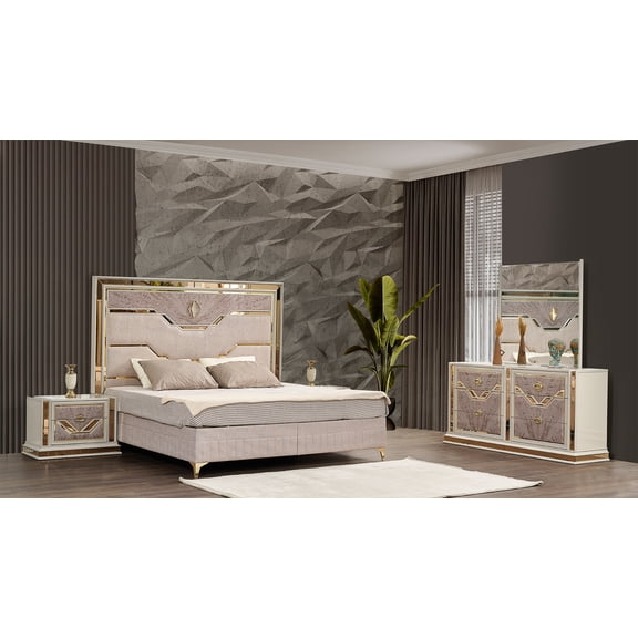 Omari Traditional Style King 4Pc Bedroom Set made with Wood in Beige