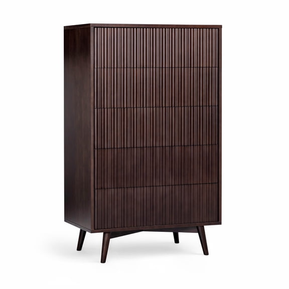 Tremolo 5-Drawer Dresser, Espresso – Teamson Home: Push-Open Chest of Drawers with Natural Acacia Fluted Fronts for Modern Bedrooms & Closet Storage