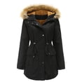 thumbnail image 5 of Chaqueta de algodón con forro de lana, chaqueta cálida de invierno con cuello de lana y capucha, chaqueta grande de algodón para mujer, 5 of 5