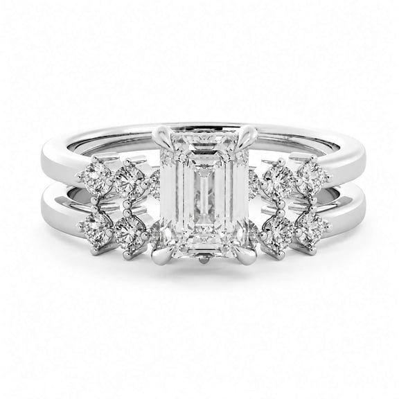 vylahjewellery Emerald Moissanite Ring, Engagement Ring for Women, Bridal Set Ring with Matching Band, 925 Sterling Silver, 3 US