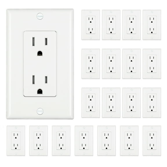 DEWENWILS 20 Pack Decorator Receptacle Outlet, 15Amp/125V, (TR) Tamper Resistant, Wall Plates Included, UL Listed, Standard Wall Outlets, White