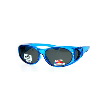 SA106 Rhinestone Polarized Womens 60mm Over the Glasses Fit Over Sunglasses Blue